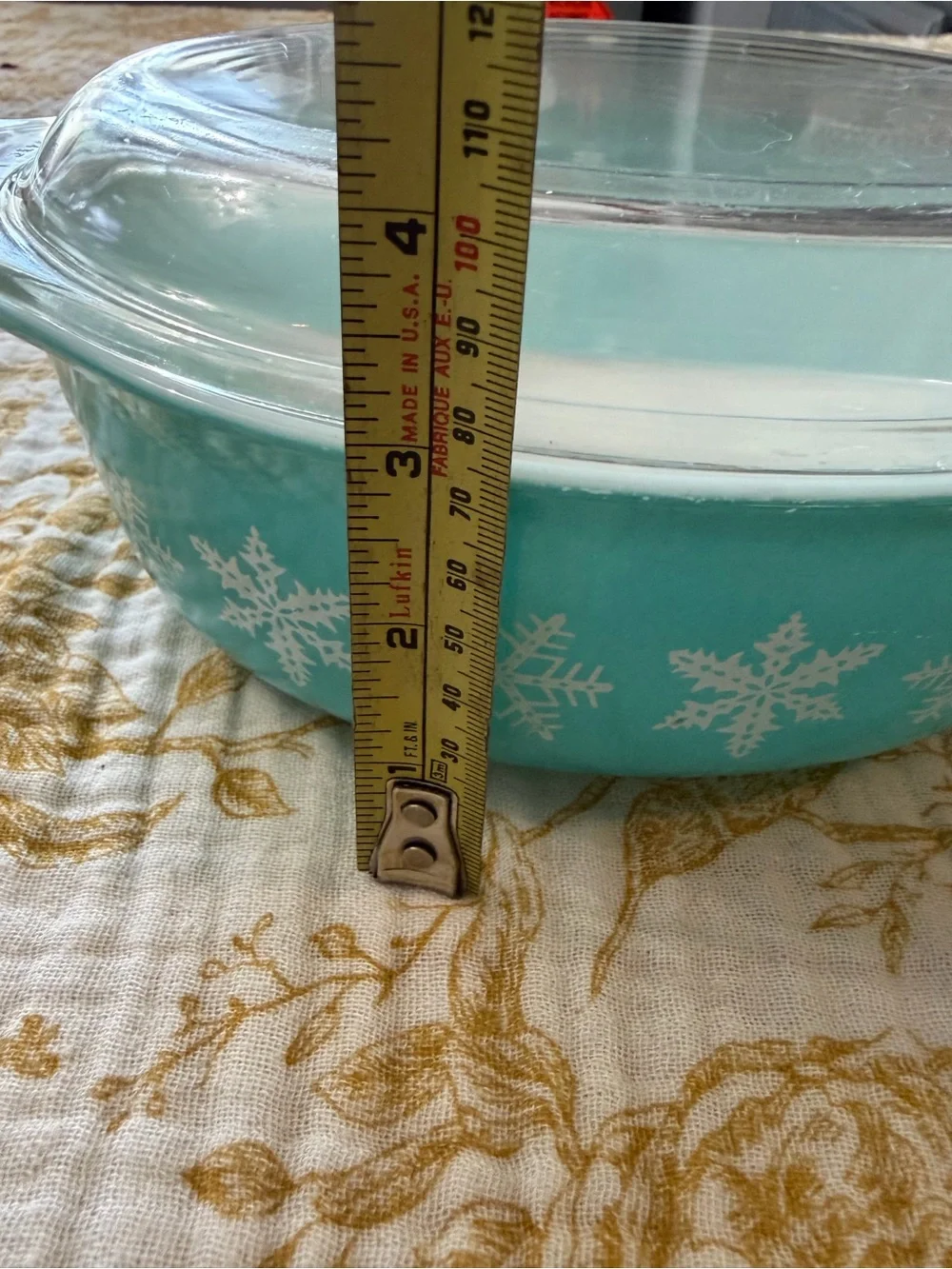 Pyrex Turquoise Snowflake Covered Casserole Dish